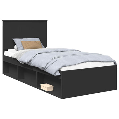 Bed Frame with Headboard Black 90 x 200 cm Solid Pine Wood