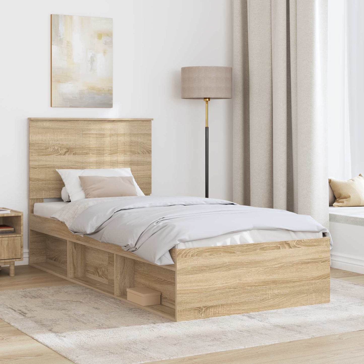 Bed Frame with Headboard Sonoma Oak 90 x 190 cm Solid Pine Wood