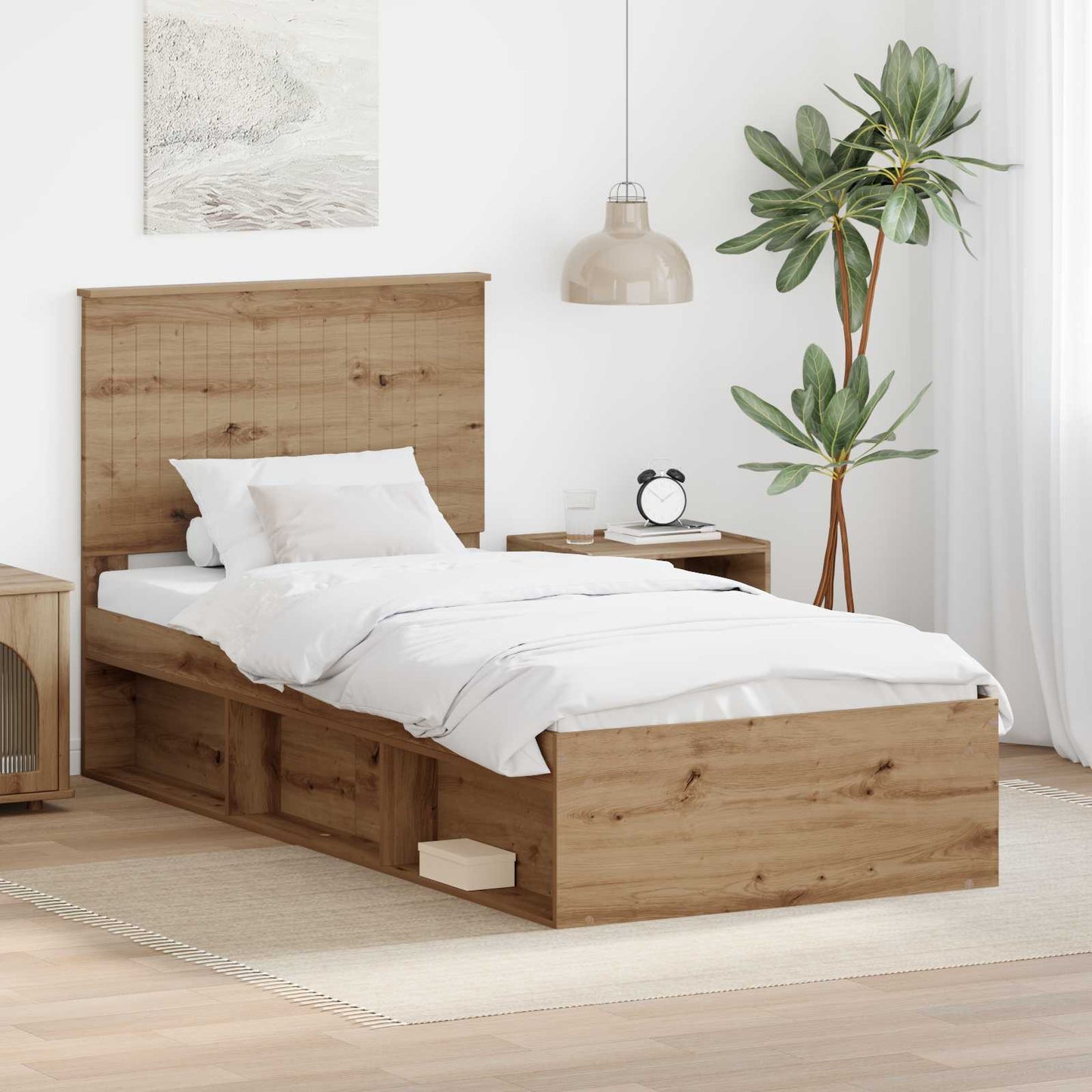 Bed Frame Artisian Oak 90 x 200 cm Solid Pine Wood