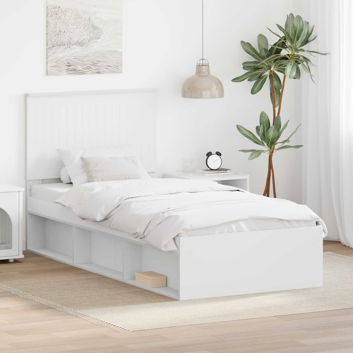 Bed Frame with Headboard White 90 x 190 cm Solid Pine Wood