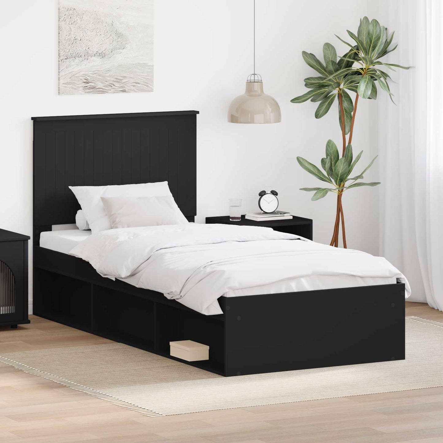Bed Frame with Headboard Black 90 x 190 cm Solid Pine Wood