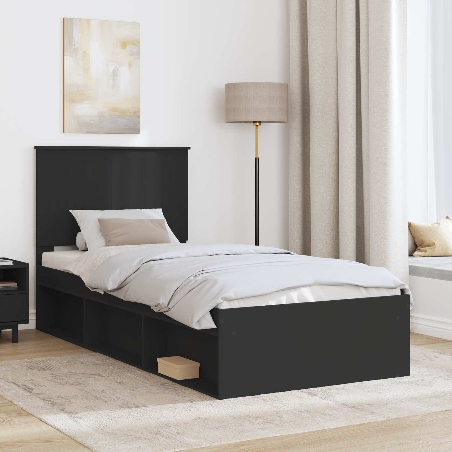Bed Frame with Headboard Black 90 x 190 cm Solid Pine Wood