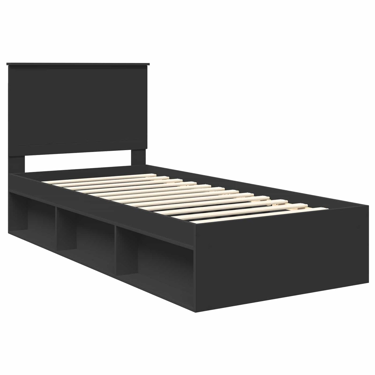 Bed Frame with Headboard Black 90 x 190 cm Solid Pine Wood