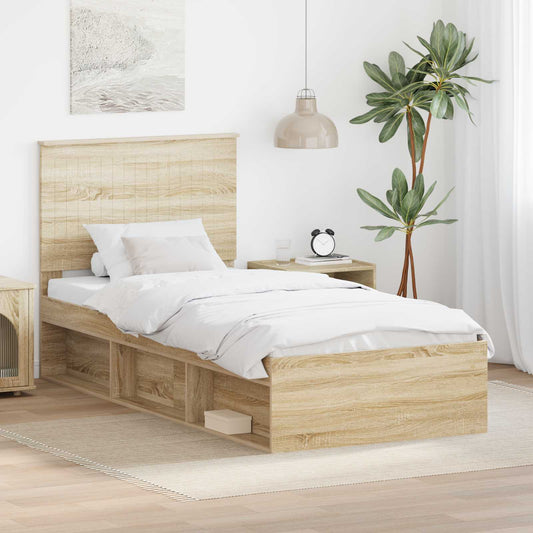 Bed Frame with Headboard Sonoma 90 x 190 cm Solid Pine Wood