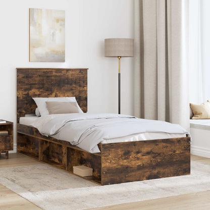 Bed Frame with Headboard Smoked Oak 90 x 190 cm Solid Pine Wood