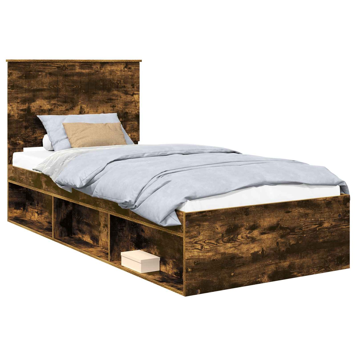 Bed Frame with Headboard Smoked Oak 90 x 190 cm Solid Pine Wood