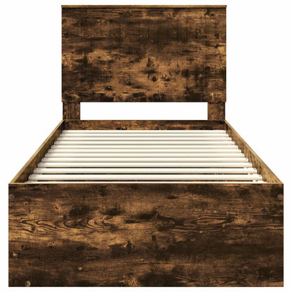 Bed Frame with Headboard Smoked Oak 90 x 190 cm Solid Pine Wood