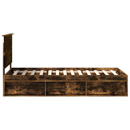 Bed Frame with Headboard Smoked Oak 90 x 190 cm Solid Pine Wood
