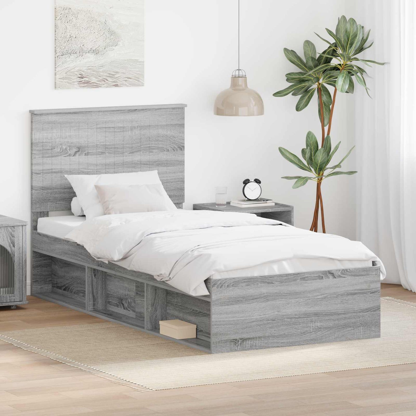 Bed Frame Grey Sonoma 90 x 190 cm Solid Pine Wood