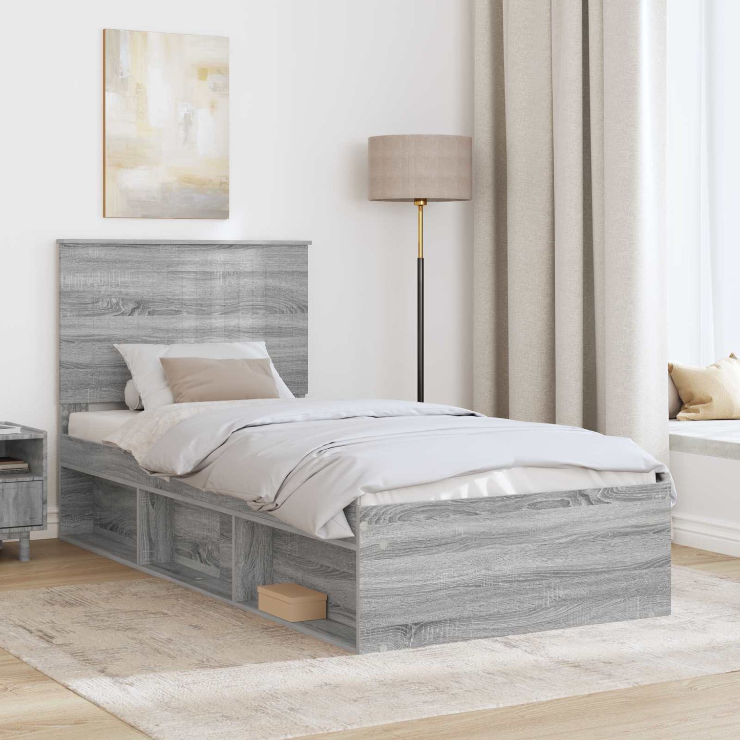 Bed Frame Grey Sonoma 90 x 190 cm Solid Pine Wood