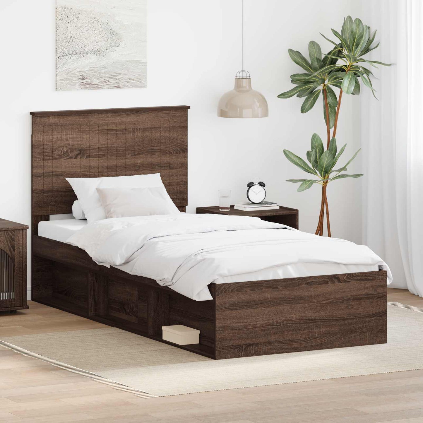 Bed Frame with Headboard Brown Oak 90 x 190 cm Solid Pine Wood
