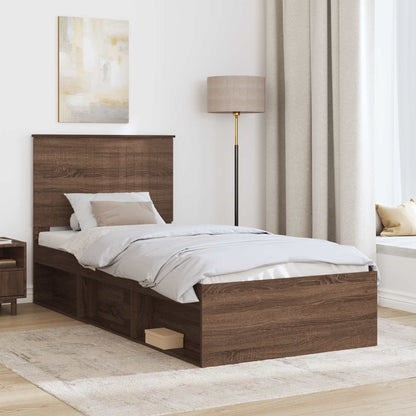 Bed Frame with Headboard Brown Oak 90 x 190 cm Solid Pine Wood