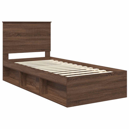 Bed Frame with Headboard Brown Oak 90 x 190 cm Solid Pine Wood