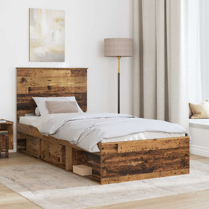 Bed Frame with Headboard Old Wood 90 x 190 cm Solid Pine Wood