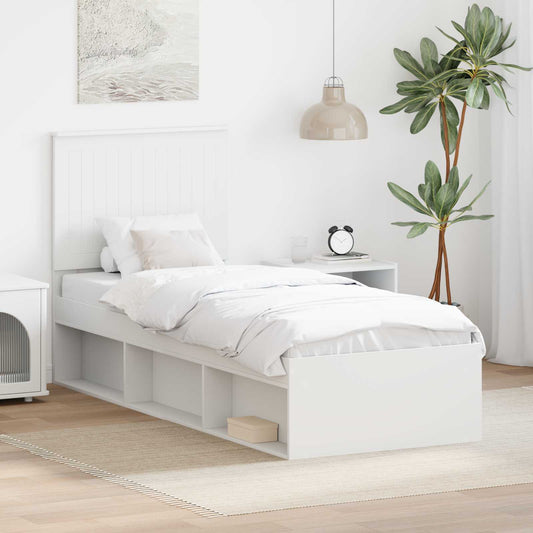 Bed Frame with Headboard White 75 x 190 cm Solid Pine Wood