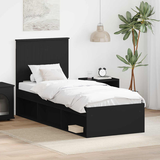 Bed Frame with Headboard Black 75 x 190 cm Solid Pine Wood