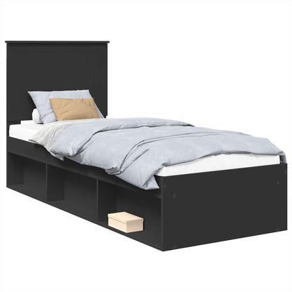 Bed Frame with Headboard Black 75 x 190 cm Solid Pine Wood