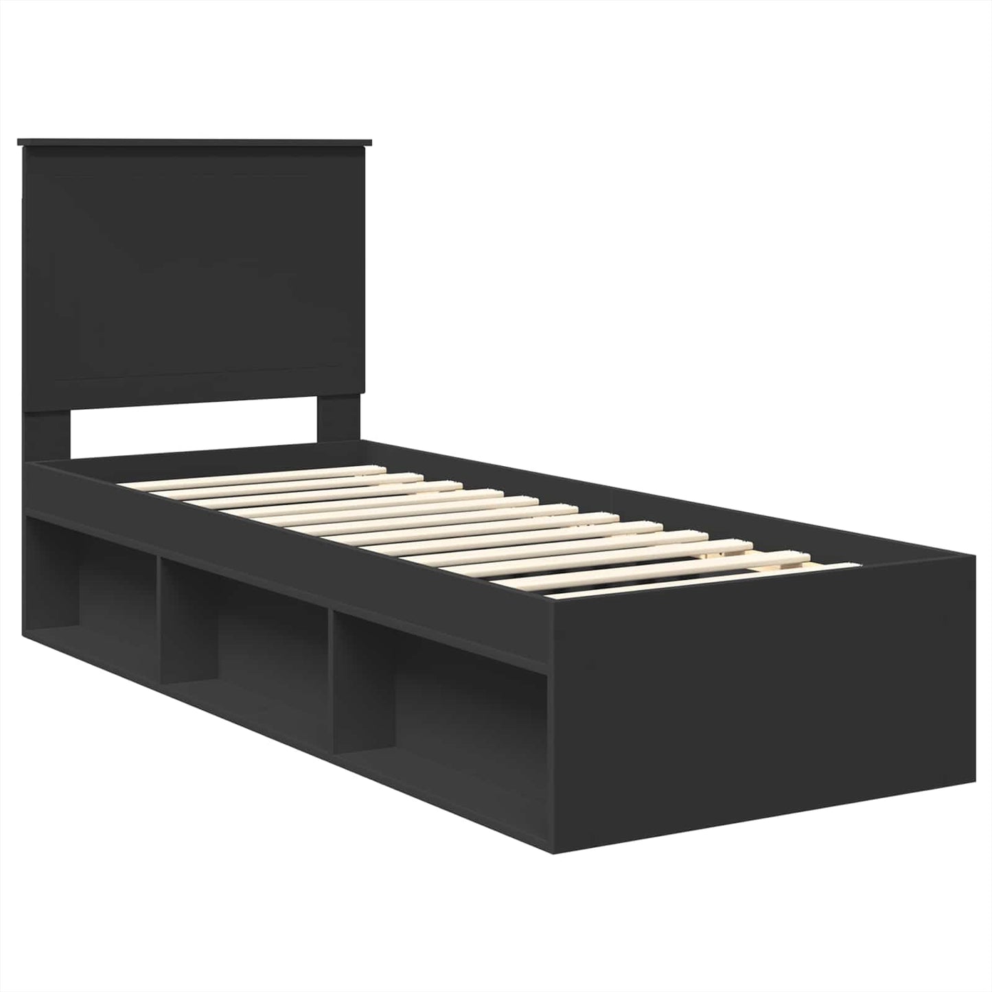 Bed Frame with Headboard Black 75 x 190 cm Solid Pine Wood