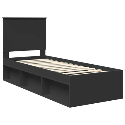 Bed Frame with Headboard Black 75 x 190 cm Solid Pine Wood