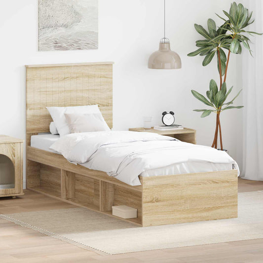 Bed Frame with Headboard Sonoma Oak 75 x 190 cm Solid Pine Wood