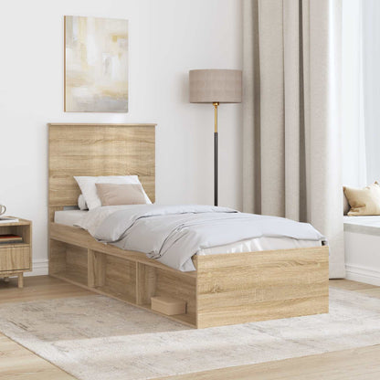 Bed Frame with Headboard Sonoma Oak 75 x 190 cm Solid Pine Wood