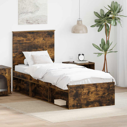 Bed Frame with Headboard Smoked Oak 75 x 190 cm Solid Pine Wood