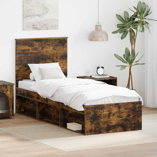 Bed Frame with Headboard Smoked Oak 75 x 190 cm Solid Pine Wood