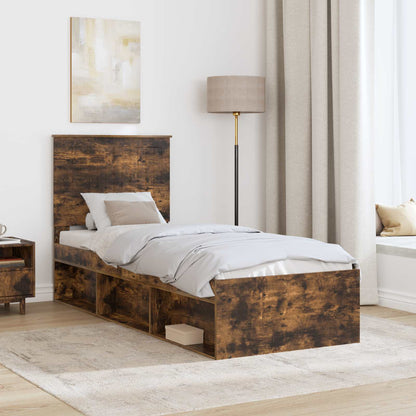 Bed Frame with Headboard Smoked Oak 75 x 190 cm Solid Pine Wood