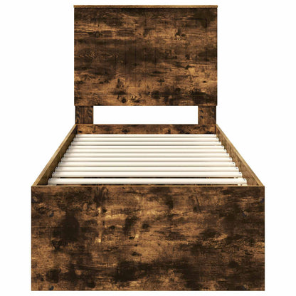 Bed Frame with Headboard Smoked Oak 75 x 190 cm Solid Pine Wood