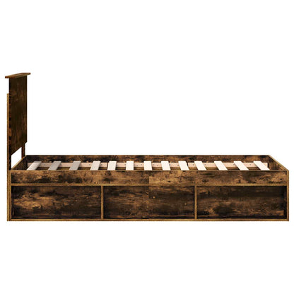 Bed Frame with Headboard Smoked Oak 75 x 190 cm Solid Pine Wood