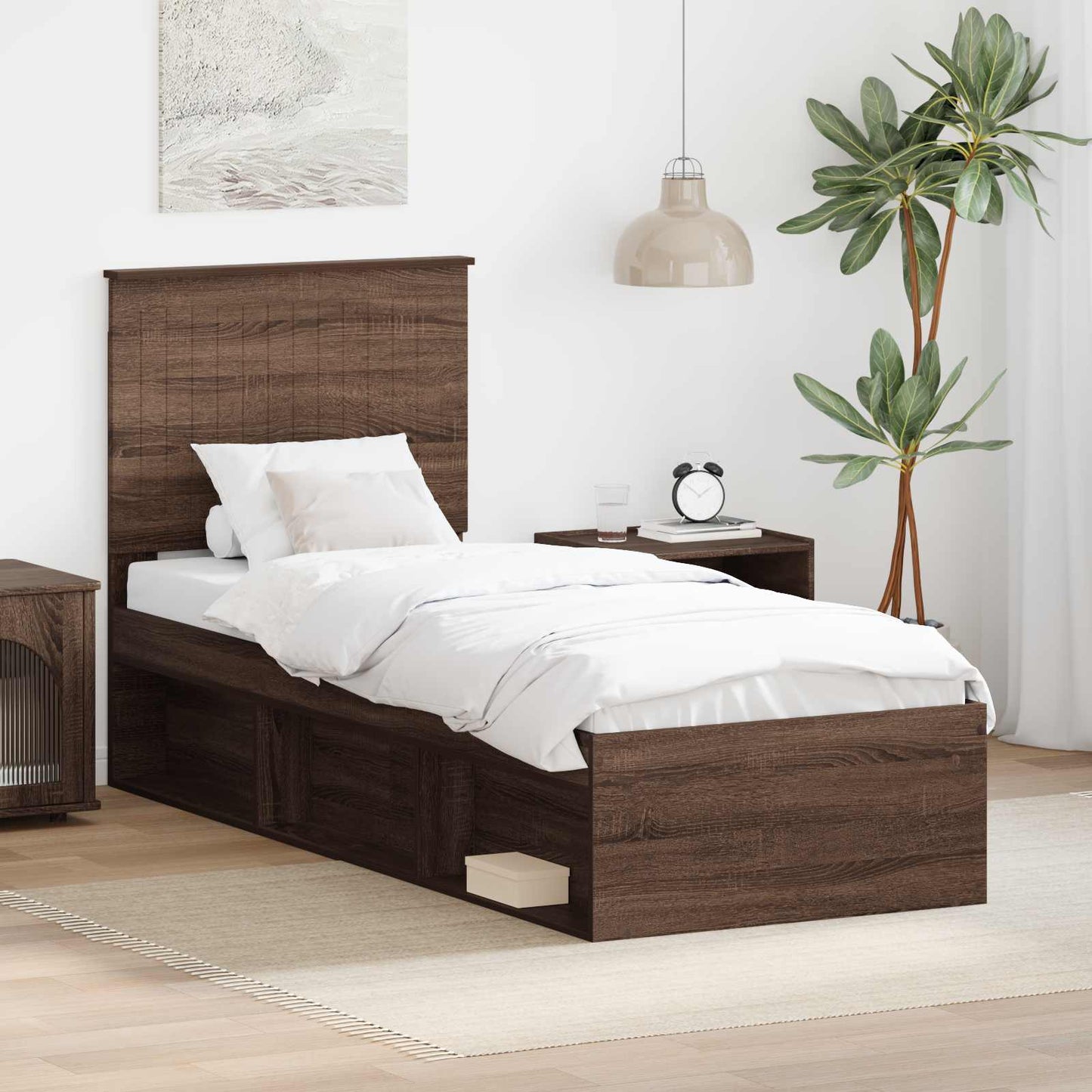 Bed Frame with Headboard Brown Oak 75 x 190 cm Solid Pine Wood