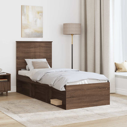 Bed Frame with Headboard Brown Oak 75 x 190 cm Solid Pine Wood