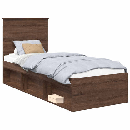 Bed Frame with Headboard Brown Oak 75 x 190 cm Solid Pine Wood