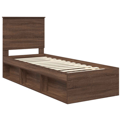 Bed Frame with Headboard Brown Oak 75 x 190 cm Solid Pine Wood