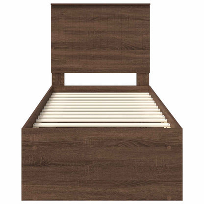 Bed Frame with Headboard Brown Oak 75 x 190 cm Solid Pine Wood
