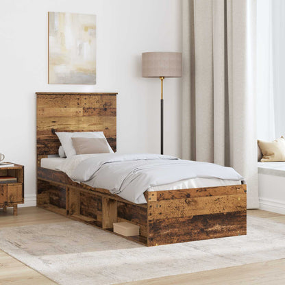 Bed Frame with Headboard Old Wood 75 x 190 cm Solid Pine Wood