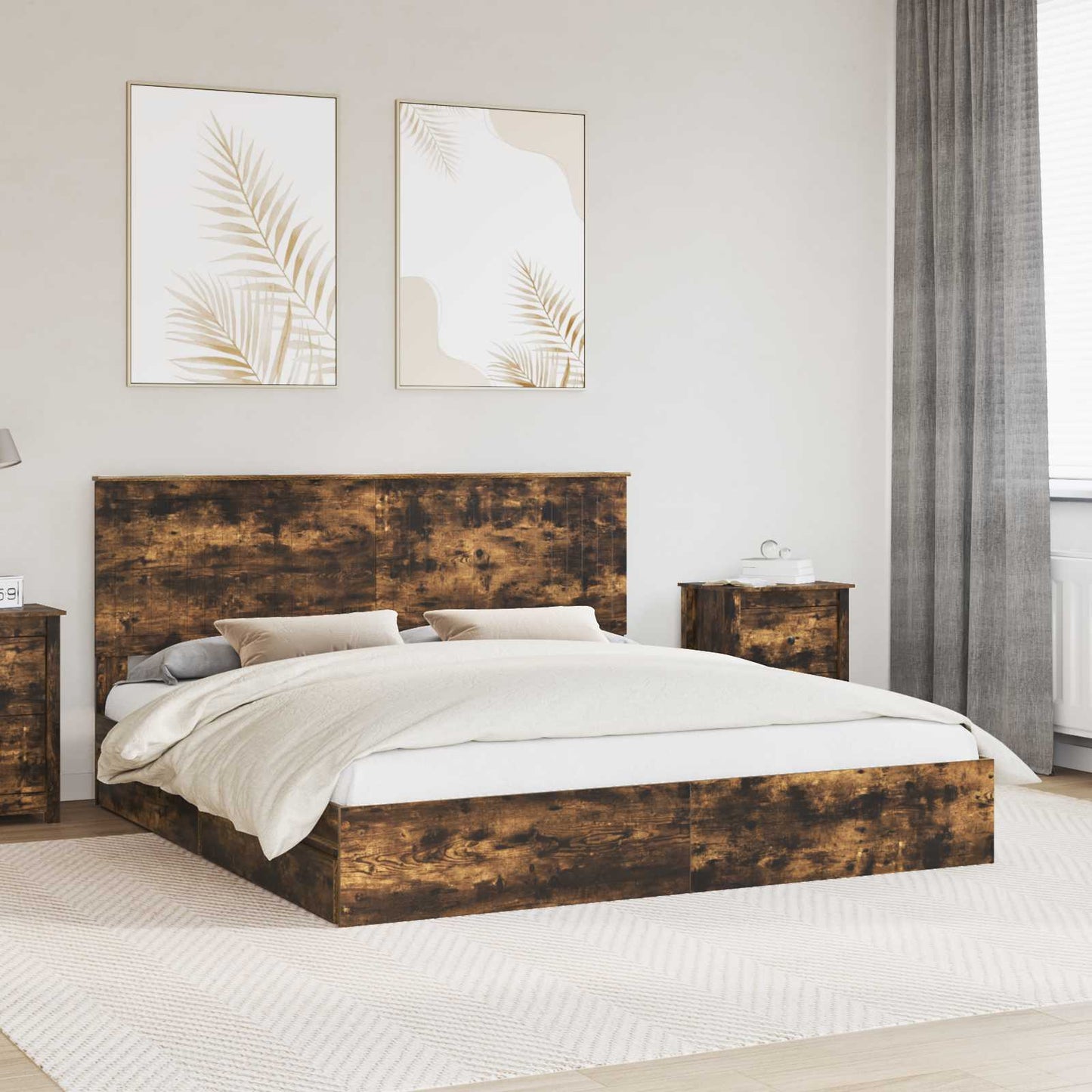 Storage Bed with Drawer Smoked Oak 180 x 200 cm Engineered Wood