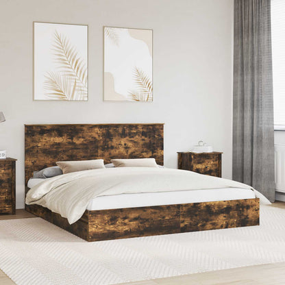 Storage Bed with Drawer Smoked Oak 180 x 200 cm Engineered Wood