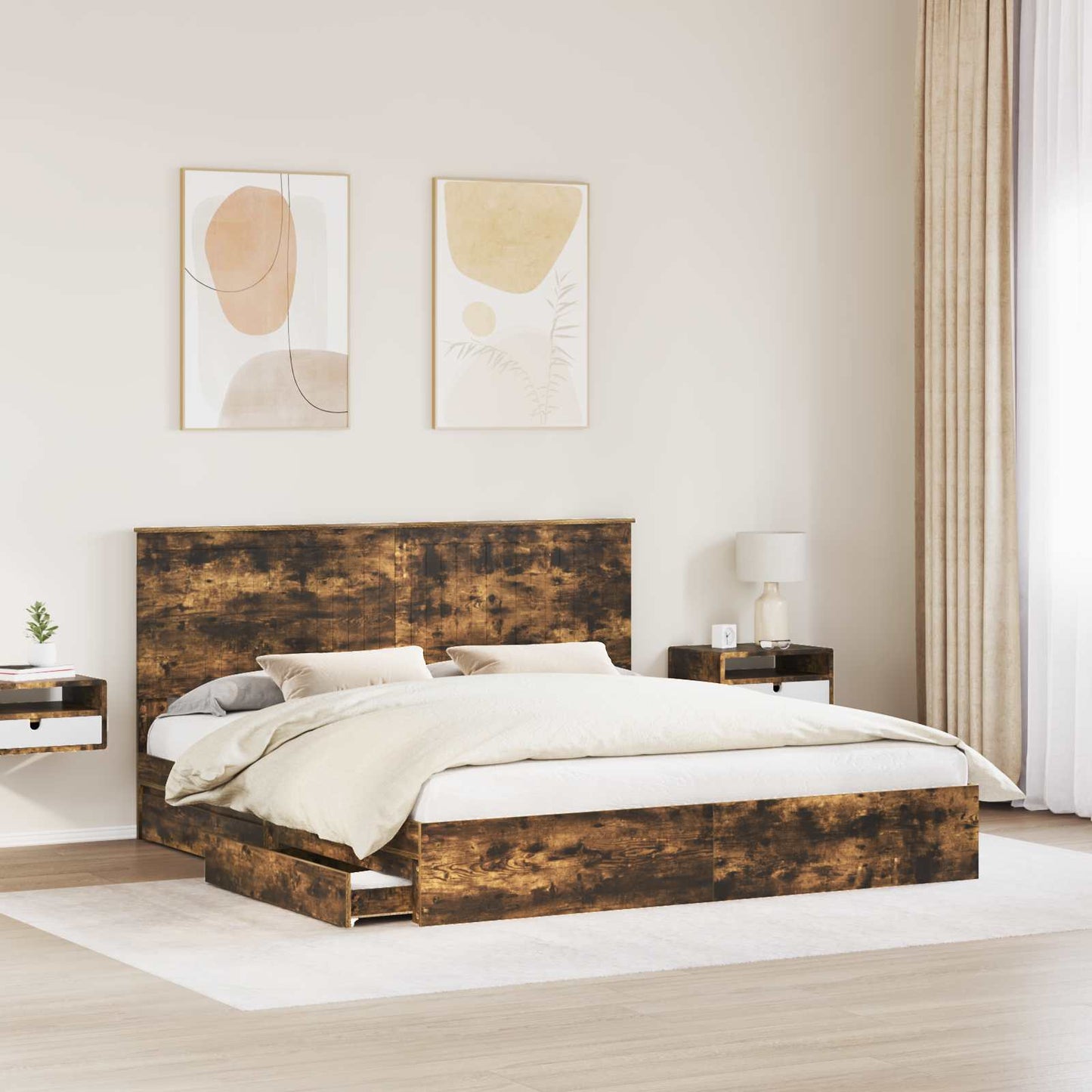 Storage Bed with Drawer Smoked Oak 180 x 200 cm Engineered Wood