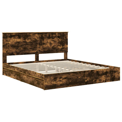 Storage Bed with Drawer Smoked Oak 180 x 200 cm Engineered Wood