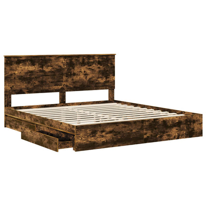 Storage Bed with Drawer Smoked Oak 180 x 200 cm Engineered Wood