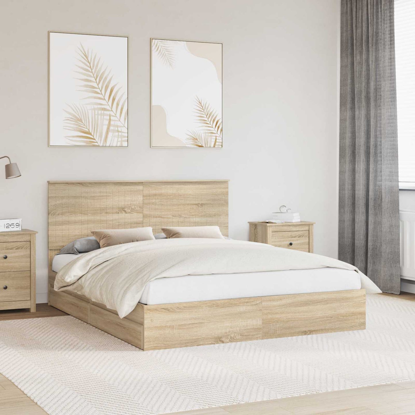 Storage Bed with Drawer Sonoma Oak 160 x 200 cm Engineered Wood