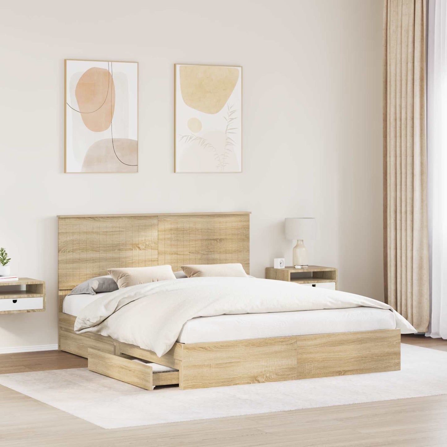 Storage Bed with Drawer Sonoma Oak 160 x 200 cm Engineered Wood