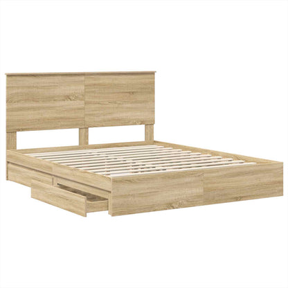 Storage Bed with Drawer Sonoma Oak 160 x 200 cm Engineered Wood
