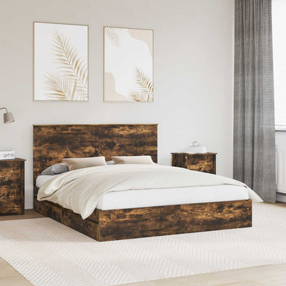 Storage Bed with Drawer Smoked Oak 160 x 200 cm Engineered Wood