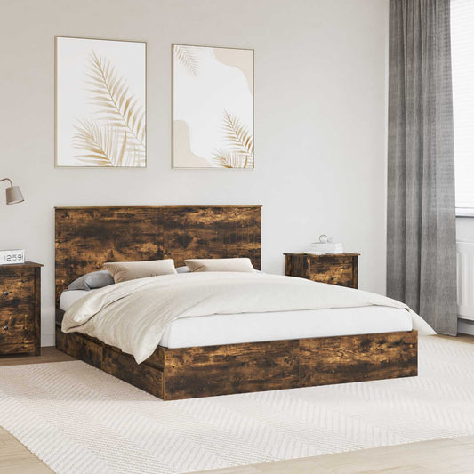 Storage Bed with Drawer Smoked Oak 160 x 200 cm Engineered Wood