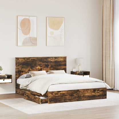 Storage Bed with Drawer Smoked Oak 160 x 200 cm Engineered Wood
