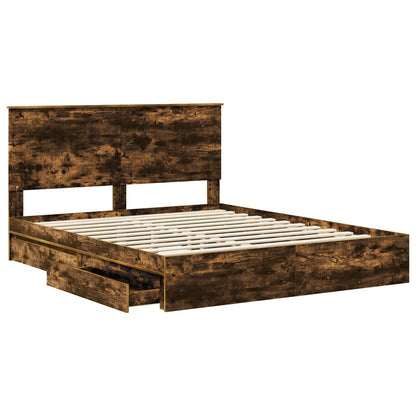 Storage Bed with Drawer Smoked Oak 160 x 200 cm Engineered Wood