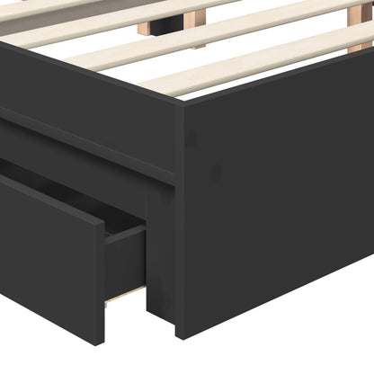 Storage Bed with Headboard Black 140 x 190 cm Engineered Wood
