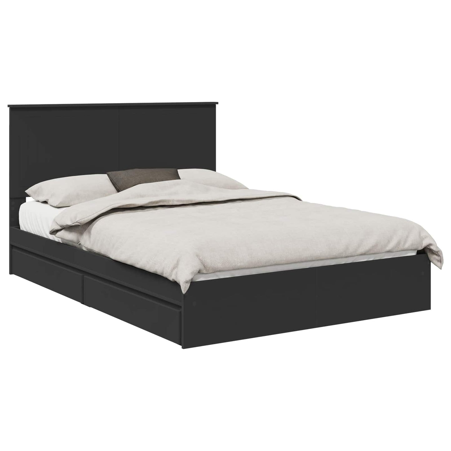 Storage Bed with Headboard Black 140 x 190 cm Engineered Wood